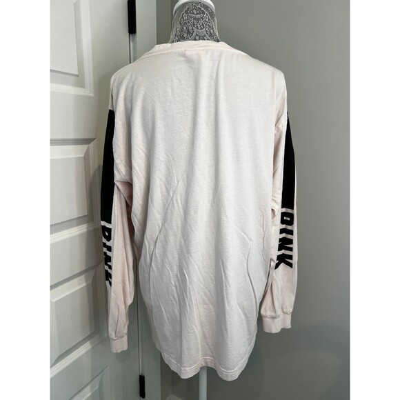 Victoria’s Secret PINK Long Sleeve Tee Light Pink Black  Large L - Picture 4 of 6